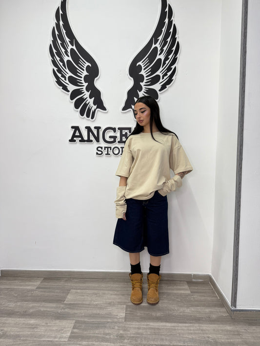 T shirt con guanti beige